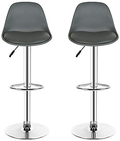 RELOVE Tabourets de Bar Lot de 2 pivotant- Lot de 2 chaises de Bar réglable,Réglable en Hauteur et Rotative à 360°，Robuste et Ultra Silencieux-Gris-2pc