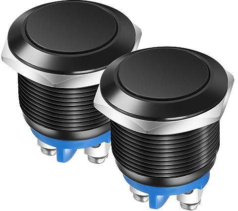 Gebildet 2pcs 22MM Interruptor de Botón Momentáneo IP65 Carcasa de Aleación de Aluminio Resistente al Agua 3A/12V 24V 36 DC 110V 250VAC 1NO Terminal de Tornillo SPST (Carcasa Negra)