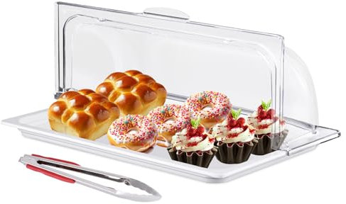 BAOSHISHAN Buffet-Vitrine Brotkasten Serviertablett 42 × 28 × 20 cm für Lebensmittel Transparente Rolltop-Präsenter mit Rolltop-Haube für Brot, Obst, Kuchen