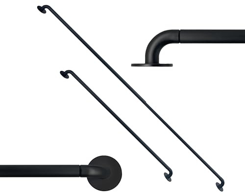 Sash Curtain Rod for French Doors, 16-28 Inch Adjustable, 3/8 Diameter, Screw-Mount Preferred (Stronger than Adhesive) or 3M Tape, Hidden Hardware, Fits Metal/Glass/Wood Doors, Set of 2 - Black
