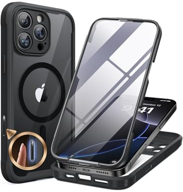 Miracase Magnetic for iPhone 16 Pro Case Full-Body Phone with Built-in Glass Screen Protector, [Compatible with MagSafe] Military Drop Proof 16 Pro Cover Bumper 6.3 inch, Black