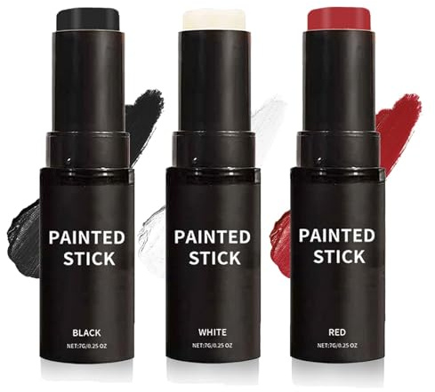 Face Paint Sticks - Black White Red Cream-Blendable Body Paint Stick Set - Oil -Based Full Body Paint Makeup Stick Halloween Cosplay Festival Sfx Makeup Waterproof Face Painting Set