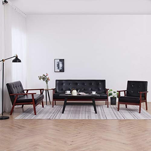 ShGaxin Soffa set 3 delar svart konstläder, vardagsrumssoffor, hem soffa, vardagsrumsmöbler, relaxsoffa, modern soffa 278398