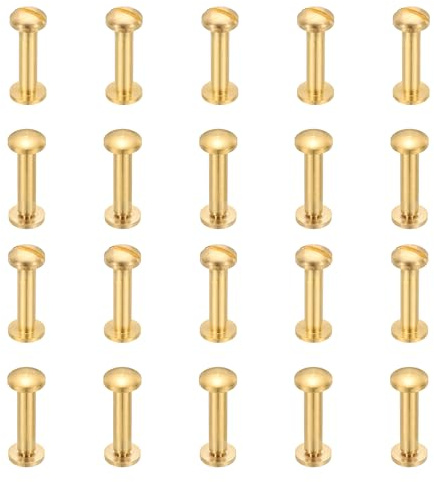 PATIKIL Chicago Screws, 20 Sets M4x18mm Brass Chicago Screw Phillips Binding Post Screw Rivets for Leather Belt Scrapbook Photo Albums, Gold