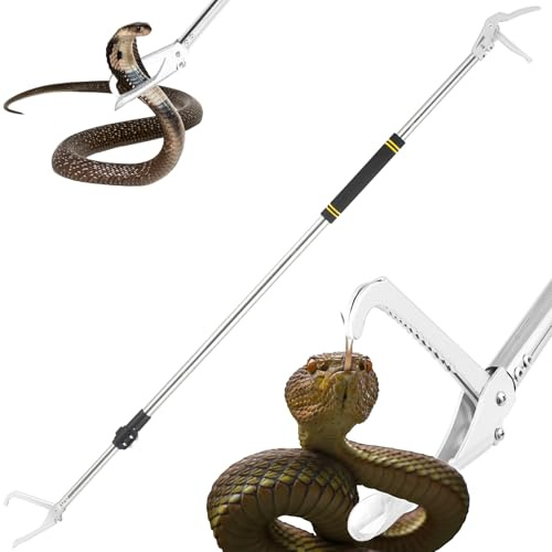 UEGHNS 69 Snake Grabber Tool Heavy Duty, Professional Snake Catcher Tongs Rattlesnake Reptile Grabber Extend Long Keep Safe Spacing Stainless Steel Sponge Wrapped Handle Wide Jaw (Black)