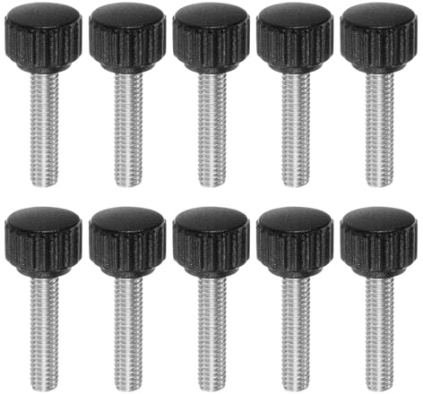 QUARKZMAN 10pz Vite a Testa Zigrinata Pomelli a Mano M6 x 25mm Filettatura Maschio Metrica Testa in Plastica Opaca da 16mm in Acciaio Inossidabile 304 Manopola Serraggio Bloccaggio, Nero