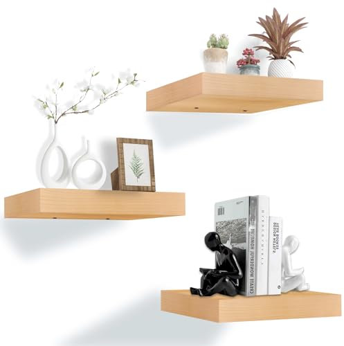 Étagères Murales Suspendue Lot de 3 Étagères Flottantes avec Support Invisible Etagères Murales Étagères en Bois pour Salle de Bain, Chambre, Cuisine, Bureau, Salon（20cm*2.8cm）