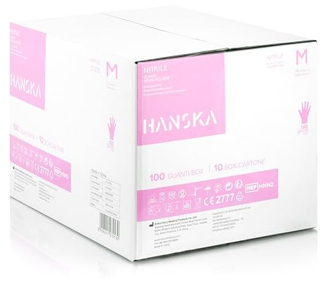 HANSKA 1000 Einweg-Nitrilhandschuhe, rosa – puderfrei – Einweg – beidhändig tragbar – unsteril – Gummibasis – Geeignet für medizinische Bereiche und Lebensmittelverarbeitung (1000, M)