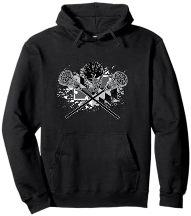 Boys Lacrosse Shirt Helmet Sticks LAX Maryland Flag Gift Pullover Hoodie