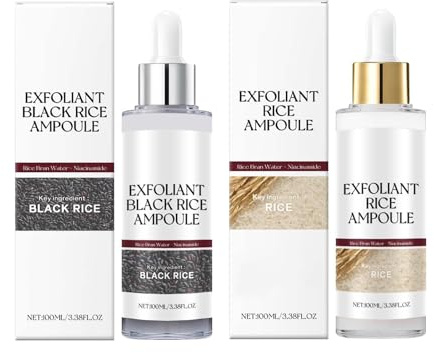 2 Pcs Black and White Rice Exfoliant, Rice Ampoule Exfoliating Peeling Solution, Moisturizing Pore Minimizing For Face (100ml, 2pcs(Black+White))