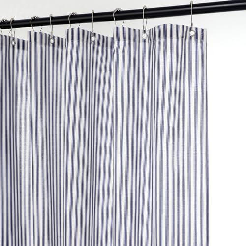 Mindsoft Stripe Cotton Toile Shower Curtain Ticking Stripe Woven Print Curtain Bathroom Decor for Traditional and Contemporary Style Kitchen Bath Home(Navy Blue and White,72 x 72 Inches)