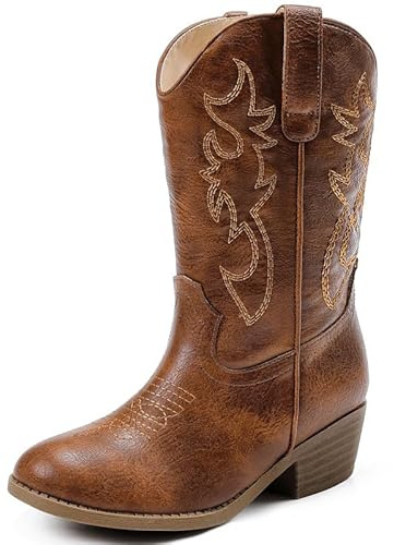LAURMOSA Cowboy Boots for Girls Brown Cowboy Boots for Kids Cowgirl Boot Western Cow Girl Boot Size 1 Embroidered Mid Calf Zipper for Big Kid Party Birthday Country Dance Horse Riding (UKL1030Brown 1)