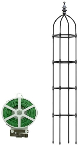 Obelisco da giardino in metallo per piante rampicanti, telaio e traliccio per piante rampicanti, per viti, verdure, pomodori e fiori, supporto decorativo da giardino (28 x 150 cm)