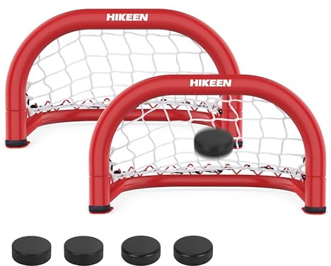 BOOSTEADY Mini-Hockeytor, 2 Stück 35×20 cm Eishockey Tor bietet robustem Eisenrahmen, Nylonnetz und 4 Pucks für Hockey Training
