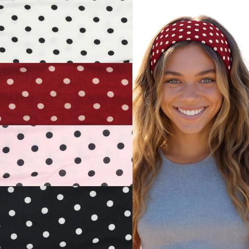 Aribliseza Women's Headbands, Set of 4 Ladies' Headband & Polka Dot Hairband Set, Stretchy Headbands for Women, Yoga Hair Accessories & Fashion Hairband