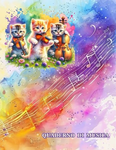 QUADERNO DI MUSICA – GATTINI MUSICALI: 12 pentagrammi per pagina, formato A4 (8,5×11), 100 pagine