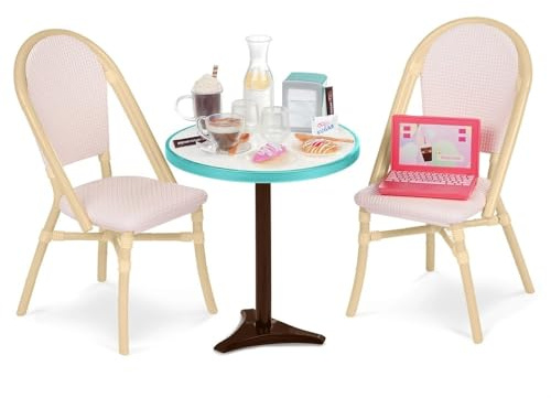 Ensemble table et chaises de bistrot G Cafe, meubles de salle à manger rose et crème avec accessoires pour poupées de 45,7 cm