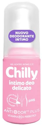 Chilly, Deodorante Intimo Delicato, Azione Lenitiva e Protettiva, Adatto a Pelli Sensibili, Fragranza Leggera, Dona Freschezza e Igiene Intima, pH 5, Ideale per Uso Quotidiano, 50 ml