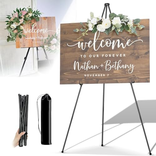 KALBIGRO Caballete Plegable, 160cm Caballete para Cartel de Boda Ajustable, Trípode Pintura para, Boda, Presentaciones, Pintar, Carteles, Exhibiciones de Arte, Interior Exterior, Negro