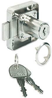 Gedotec Möbelschloss Zylinder Riegel-Schloss Schubladen & Schrank-Türen - H6111 | Kasten-Schloss mit Dornmaß 25 mm | Stahl vernickelt | Anschlag: links | 1 Set - Türschloss gleichschließend für Möbel