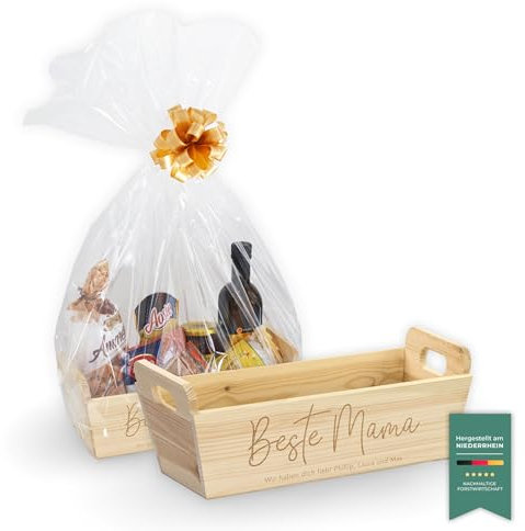LAUBLUST Blumenkasten Personalisiert mit Wunsch-Gravur - Geschenk für Mama & Familie | ca. 35x13x15cm, Holz Natur FSC®