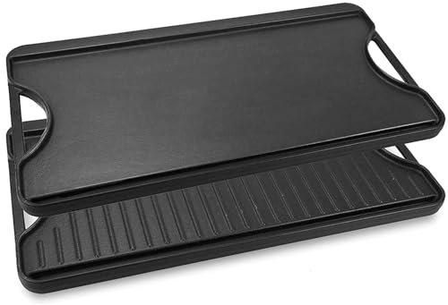 GFTIME Cast Iron Griddle Plate, 51CM x 26.5CM, Double-Side Cooking for Gas Stovetop, Open Fire, Oven, Charcoal Grills, BBQ, Rectangular, Black, 1 Pack