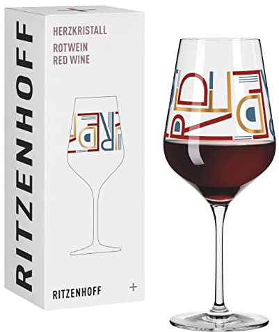 RITZENHOFF 3001010 Rotweinglas 500 ml - Serie Herzkristall Nr. 10 - Glas mit Buchstabenmotiv, Roségold - Made in Germany
