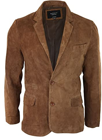 Veste en Daim véritable pour Homme de Style Blazer Chic décontracté Classique Vintage - Marron Clair 3XL