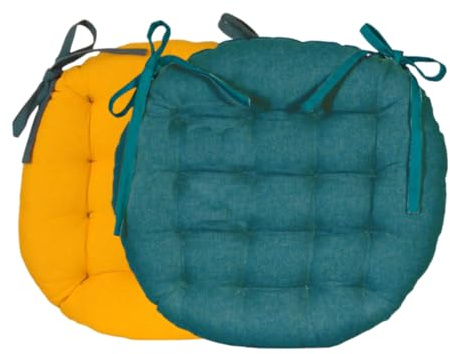 Actout Ciel - Cojín para Silla Redonda, Bicolor D. 40 cm, Azul Pato/Mostaza