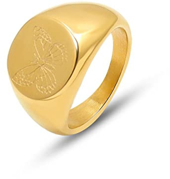 YAHOYA Hecho a Mano sin deslustre de Acero Inoxidable 18k Chapado en Oro Grabado Mariposa, peonía, Flor Anillos de Sello para Mujeres Anillo de cóctel