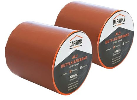DAPRONA Butylband, Panzertape 10m x 150mm, 2 Stück Ziegelrot Dichtungsband Alu, Reparaturband, Dichtband Fenster Dachrinne, wasserfest, hitzebeständig