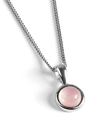 HENRYKA 925 Sterling Silver & Rose Quartz Round Charm Necklace | Minimal Pendant | Bridesmaid Jewellery | Hypoallergenic Women's Jewellery with Gift Box