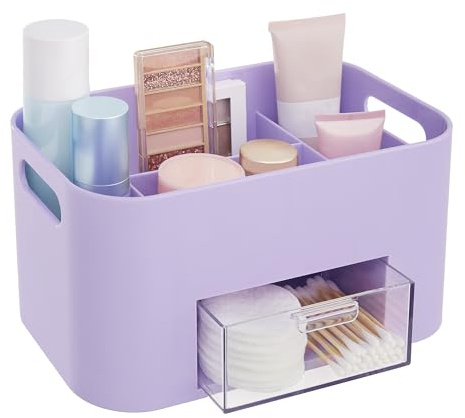 STORi Bliss Lilac Purple Makeup Organizer for Countertop, Divided Bathroom Organizer & Storage Drawer, Makeup Brush Holder, Cosmetic & Nail Polish Organizer, Made in USA