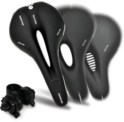 dewilo Fahrradsattel Competition für Damen & Herren + Regenschutz & Werkzeug - Bequemer, weicher Sattel - Fahrradsitz für Fahrrad, MTB, Rennrad, Mountainbike