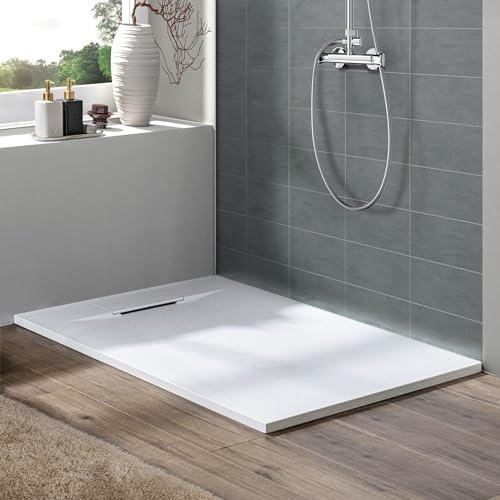 60'' L x 36'' W Shower Base with Drain Cover, White SMC Shower Tray for Bathroom, Waterproof Leakproof Modern Shower Pan