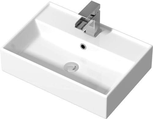 BAYSTONE Modern Countertop Wash Basin Sink Bathroom Vanity Rectangular 1 Tap Hole 505 x 350mm