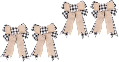 Garneck 4 Stück Weihnachtsbaumschleife Karierte Schleife Weihnachtsdekorativer Weihnachtsdekoration Hessischer Sackleinenbogen Weihnachtsverzierung Polyester Bastelmaterial Krawatte