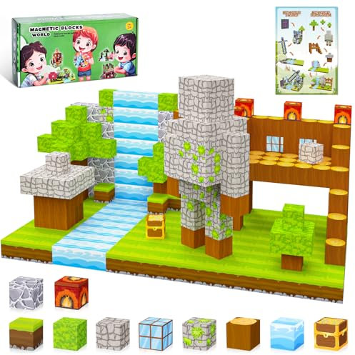 IEEILULU Blocs de Construction Magnétiques, Monde de Construction Magnetique Enfant 100 Pieces, Kit de Construction de la Forêt pour Fille Garcon (Golem de ferc)