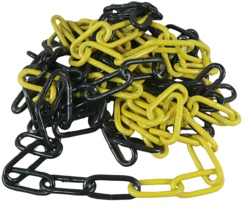 Dörner + Helmer Chaîne de délimitation en acier galvanisé de 6 mm d'épaisseur, 5 m de long, avec sac en polyéthylène, noir/jaune