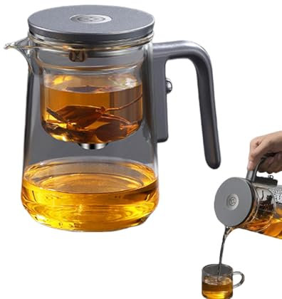 Enchantipot Magische Teekanne Mit Wassertrennung, 600ml Wassertrennung Glas Teekanne Mit Holzgriff, Witchcrafts Teapot, Glas Teekanne, Filterglas Teekanne Drucksteuerung, Magische Teekanne Mit Teesieb
