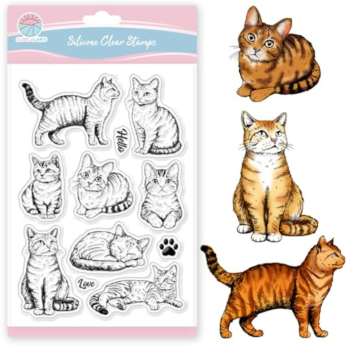 GLOBLELAND Sello transparente con motivo de gato realista gato sello de silicona sello de animales transparente DIY scrapbooking tarjetas crear álbumes de fotos diarios