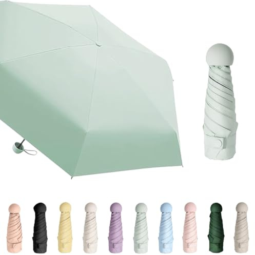 Aethryon Mini reseparaply, regn eller solsken för utomhusbruk, parasoll bärbart, UV-skyddsparaply, resebärbart fickparaply, (rundad), Ljusgrön