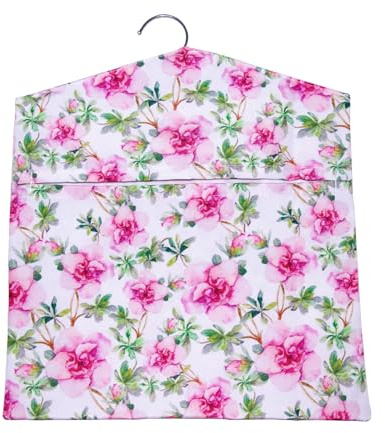 Epunk Durable Canvas Peg Bag with Floral Design - 33x30cm Hanging Laundry Organizer with Hook & Pockets for Washing Line Accessories (Colorful Patterns) (Flower A)