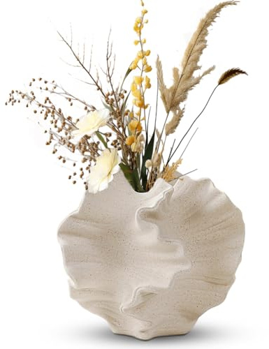 Vaso in ceramica, beige, moderno, per stile nordico, in ceramica, per vasi, decorazione da tavolo, per casa, soggiorno, ufficio, fattoria, tavolino da caffè, decorazione (beige