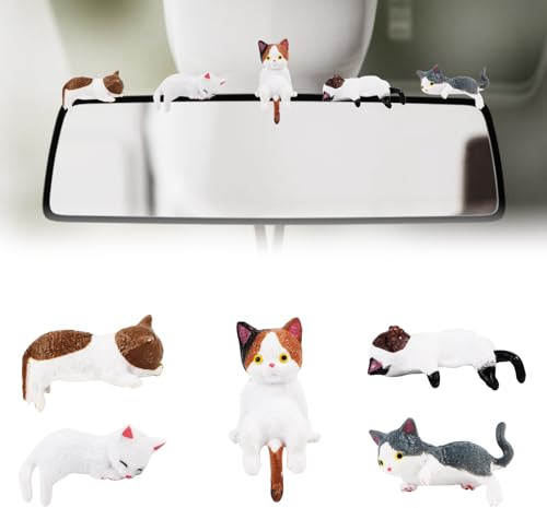 5 minifiguras de gatos, decoración interior de coche, accesorios para coche, espejo retrovisor para coche, decoración de gato