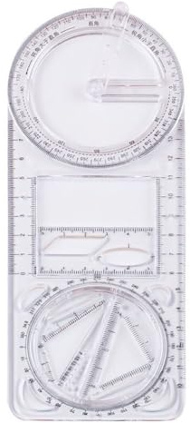 Regla de dibujo geométrica giratoria de 360°, plantilla multiforma de plástico transparente para ángulos, parábolas y figuras 3D, herramienta de matemáticas y diseño