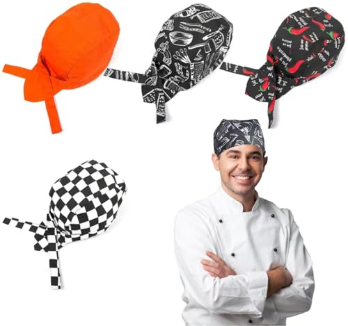 QingWing 4 Piezas Gorro Cocina Mujer Unisex, Bandana Gorro Cocina Mujer, Divertida Cahpeau de Chef, Transpirable Ideal para Restaurantes, Hoteles, Bares, Tiendas, Escuelas y Hogar