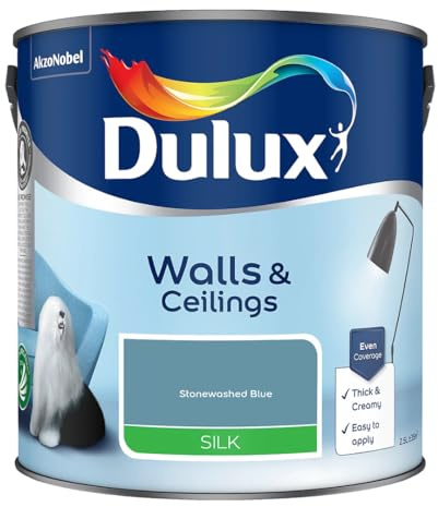 Stonewashed Blue Walls & Ceilings Silk Emulsion Paint 2.5 L – Smooth Washable Silk Finish, Quick Dry, Low-VOC, Easy Application for Interior Walls & Ceilings