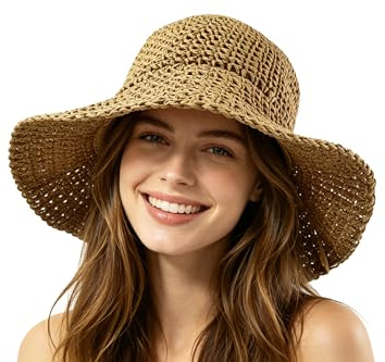 Sombrero de Paja de Las Mujeres,Sombrero de Sol Bohemia Verano,Gorro de Pescador para Playa Viajes Vacaciones y Actividades al Aire Libre
