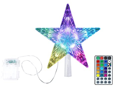 YAGETALE Christmas Star Tree Topper 9.5inch 17 Colors 8 Dynamic Modes with Versatile Remote Controller 3AA Battery Powered for Christmas Tree Décor